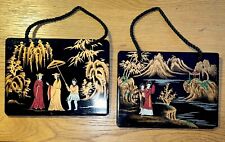 Vtg Asian Ceramic Tiles- 8” x 6”Ready For Hanging-Decorative-Set of Two (2) picture
