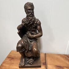 Vintage Marwal Chalkware Statue Moses Ten Commandments Seated Bronzed Finish picture