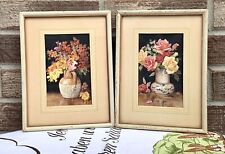 Pair 1950’s Cream Wood Frames 6.5”x8.5” Wall Art With Floral Prints  A.S.Foster picture