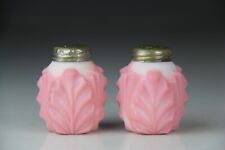 PAIR OF EAPG VICTORIAN CONSOLIDATED PINK SATIN GLASS PALM LEAF SALT SHAKERS picture