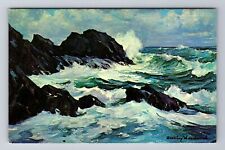 Cape Ann MA-Massachusetts, Pounding Surf off Rockport, Painting Vintage Postcard picture