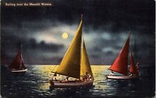Sailing Over The Moonlit Waters, Vintage Post Card picture