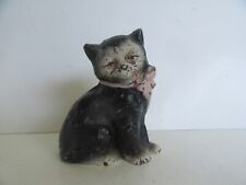 Antique Hubley Cat w/ Pink Bow Cast Iron Paperweight, Orig. Paint picture