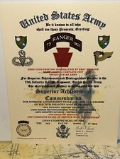 U.S. ARMY-75TH RANGER / 28TH INFANTRY DIVISION SUPERIOR ACHIEVEMENT COMMENDATION picture