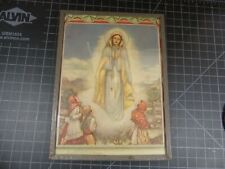 Vintage Mother Mary Picture w Art Deco Frame Children Catholic Christian 1940's picture