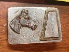 Vintage Western Horse Themed German Silver Belt Buckle Handcrafted L/W Brand picture