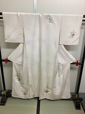 Japanese Vintage Kimono pure silk White expensive tradition dirt Height 62.2inch picture