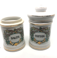 Vintage Porcelain Apothecary Pharmacy Jars Salts Cotton Japan Bathroom Vanity picture