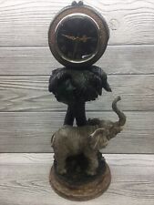 Vintage Elephant Clock 15.5” Tall Sculptured In Grass With Palm Trees picture