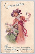 Postcard Greetings Young Women c 1907 picture