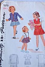 1944 Uncut Simplicity #1070 Girl's Size 6 Pattern Cardigan Jacket Skirt Transfer picture
