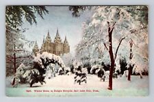 Salt Lake City UT-Utah, Winter Scene in Temple Grounds Vintage Souvenir Postcard picture