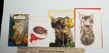 Vtg Lot of FOUR CUTE KITTY CAT GREETING CARDS Unused Blank Xmas STAND UP E4 picture