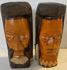 Vintage Ethnic Jamaican Wooden Head Carvings “Larry & Sue” Yeh Mon/ Irie 4” picture