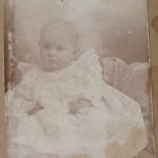 Antique Cabinet Card Photo of Babywith Bright Expression White Smock picture