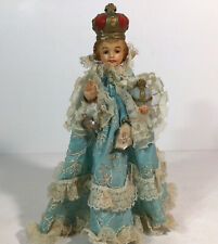Vintage Infant Of Prague Religious Statue Gorgeous Gown w/Jewelry 7.5” Chalkware picture
