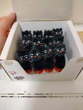 Vintage Chenille Pipe Cleaner Lot of 12 Black Cats Halloween Christmas NOS Favor picture