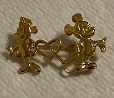 Vintage Gold tone Disney Mickey & Minnie Mouse w/ Hearts Pin picture