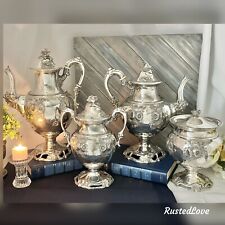 Antique Silver Plated Tea and Coffee Set Meriden Britannia #3100 Floral Chased picture