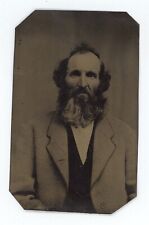 CIRCA 1860'S 2.38X3.88 in 1/6 Plate TINTYPE Rugged Older Man With Full Beard picture