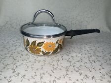 Vintage Enamelware Sauce Pan with Lid Made in Spain JMP Capri Retro Flowers picture
