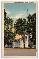 c1930's First Congregational Chruch Street View Lee Massachusetts MA Postcard picture