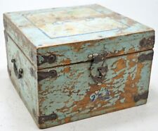 Vintage Wooden Square Storage Chest Box Original Old Hand Crafted Rustic Painted picture