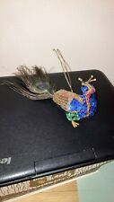 Vintage Peacock Ornament Sequined & Seed Beads & Feather Tail Colorful picture