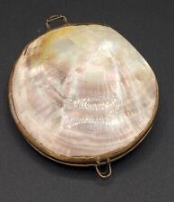 Vintage Mother Of Pearl Sea Shell Brass Hinged Clasp Trinket Pendant Box 3x3.5