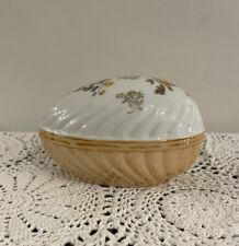 Vintage Norleans Egg Shaped Trinket Box Dish with Lid Yellow Flower Design Japan picture