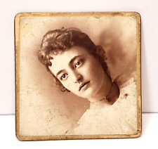 Those eyes Antique c1870s Square Cabinet Card Photo Young Woman | 2.5x2.5