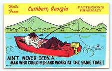 CUTHBERT, GA Georgia ~ PATTERSON'S PHARMACY Fishing Comic c1960s Postcard picture