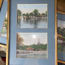 Vintage Chinese Asian Tapestry Hand Colored Silks two landscape framed picture