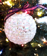 Vintage Beaded Christmas Tree Ornament Iridescent Beads with Purple ribbon NICE picture