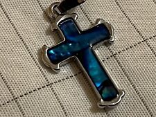 Vintage Abalone Shell Clear Coating Christian Cross Charm Small Pendant 1