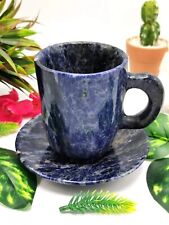 Beautiful Sodalite Crystal Hand Carved Cup Saucer Antique Unique Gift Home Decor picture