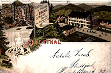 Vintage C. 1905 Greetings From Oberthal Germany Hotel Street Waterfall Postcard picture