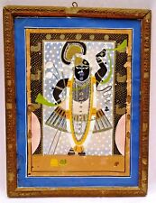 VINTAGE MINIATURE PAINTING OF LORD KRISHNA SHREENATHJI WATER COLOR COLLECTIBLE  picture