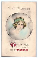 1912 Valentine Pretty Woman Curly Hair Hearts Pittsburgh PA Antique Postcard picture
