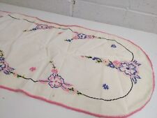 vtg Embroidered Table Runner Dresser Scarf Flowers MCM 12 x 38 picture