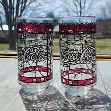 2 Vintage LIBBEY COCA COLA Stained Tiffany Style Coke Glasses Advertising picture