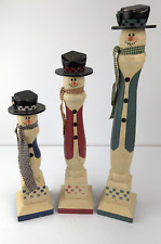 Vintage Christmas Snowman Wooden Figures Top-hat Scarves Standing Painted picture