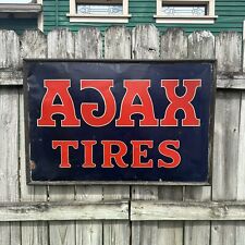 Vintage Ajax Tires Tin Metal Sign Antique Rubber Co New York Rare Gas Oil picture