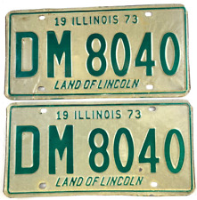 Illinois 1973 License Plate Set Garage Vintage Man Cave DM 8040 Collector Decor picture