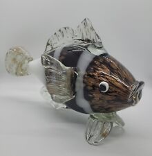 1970's Vintage Large Gold Brown Murano Style Hand Blown Art Glass Fish   picture
