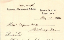 1924 Richard Hemming & Son Letter of Settlement Forge Mills Redditch ENGLAND K49 picture