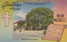 Socorro, NM: Old San Miguel Mission - Vtg New Mexico Linen Greetings Postcard picture