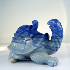 9 inch Two Turtle Hand Carvings Blue Aventurine Natural Crystal Statue Ornaments picture