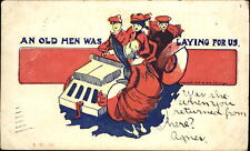 PUN comic ~ OLD HEN WAS LAYING FOR US ~ woman stopping people ~ UDB 1907 picture
