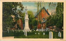 1943 Postcard Old St John's Church Hampton Virginia Linen Color picture